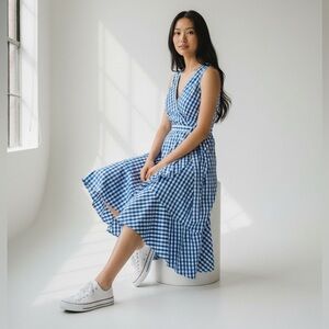 J.Crew V-neck ruffle wrap maxi dress in cotton poplin size 0